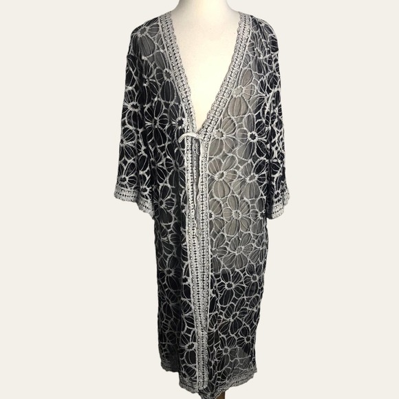 LACE floral embroidered Beach Swim Cover Up Glam Vacation Holiday - Picture 4 of 8